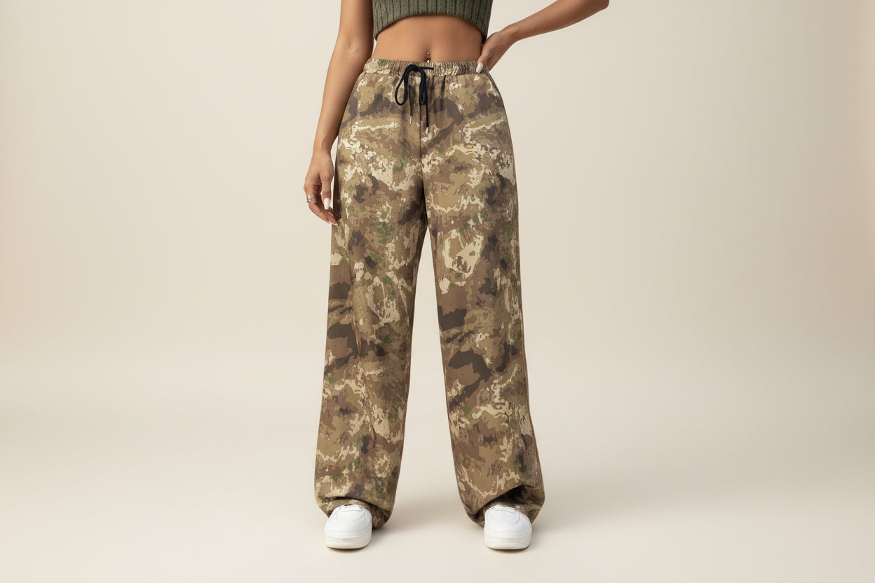 THE KELLY WIDE LEG CAMO PANT